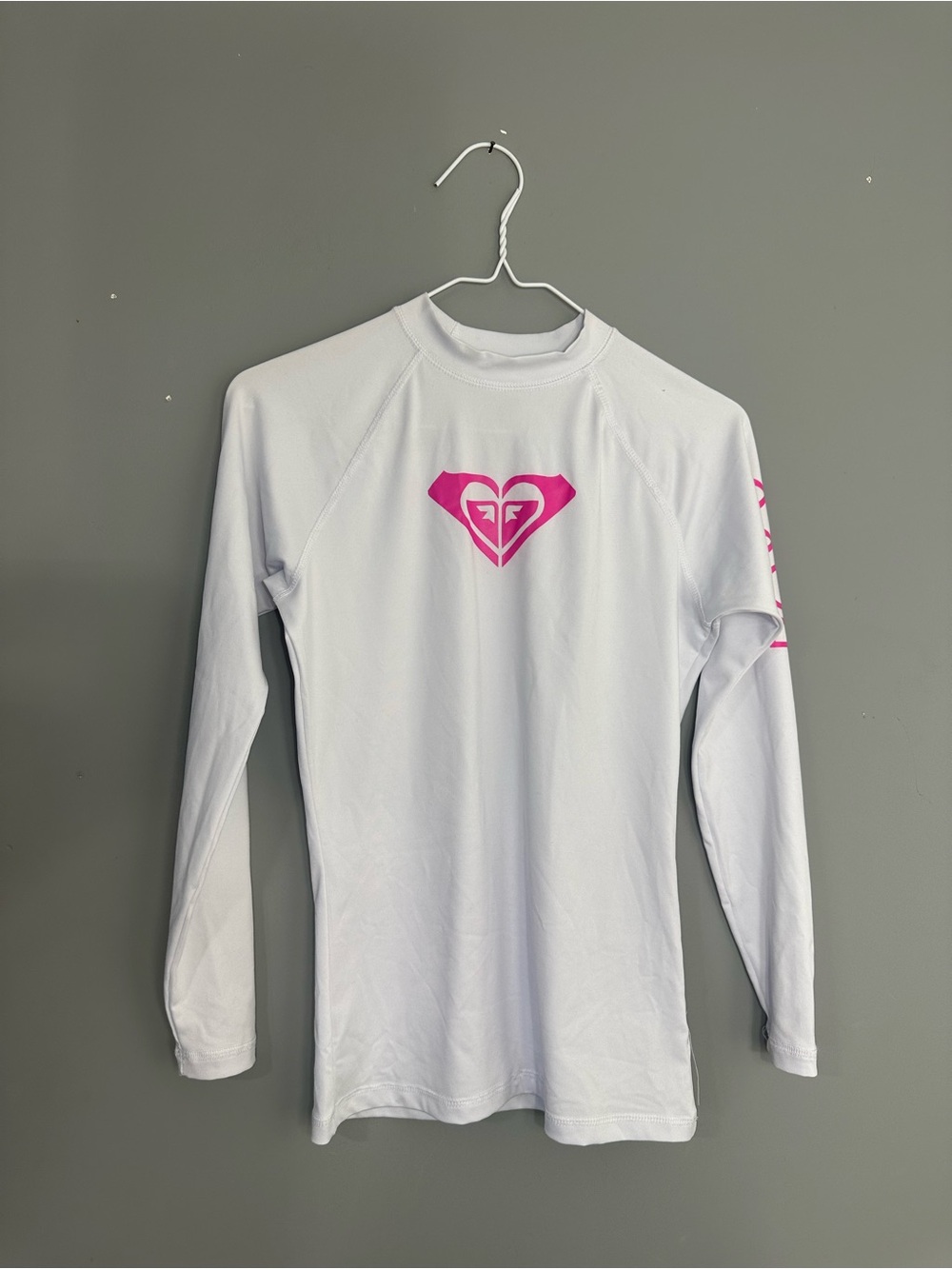 Roxy Girls White Long-Sleeve Rashguard with Pink Logo
